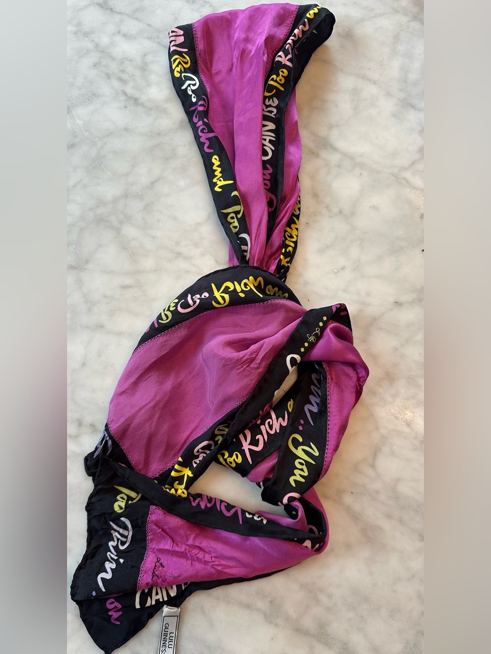 Lulu Guinness Vintage Y2K 100% Silk Scarf with Bold Script